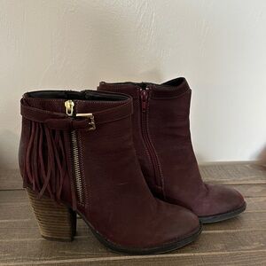 Steve Madden Burgundy Fringe Ankle Boots